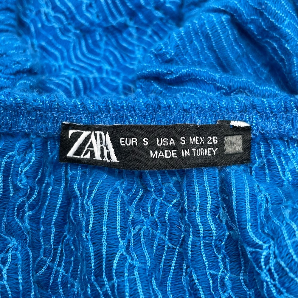 Zara Balloon Puff Sleeve Electric Blue Textured Crop Top Women’s Size S - Picture 8 of 9